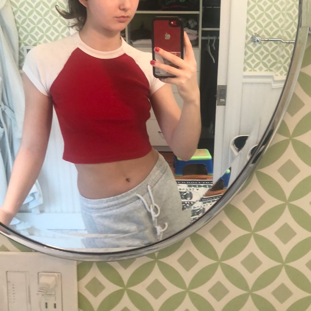 red baseball tee